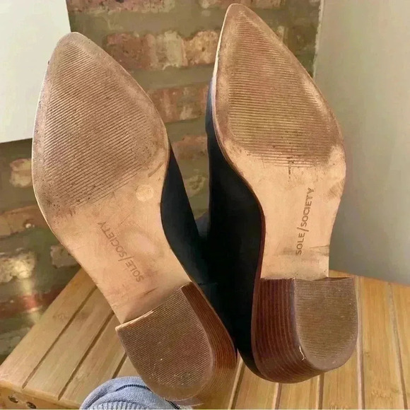 Sole Society Black Leather Cowboy Booties - Size 11M / 43 - Lolanna Pointed Toe - Picture 5 of 12